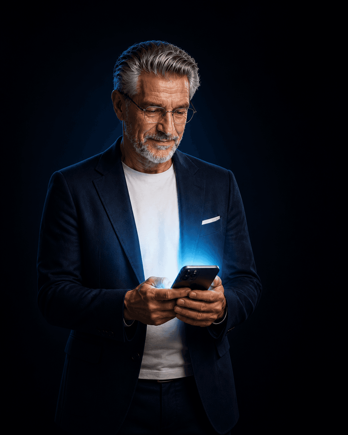Consultor imobiliário a acompanhar o trabalho no telemóvel.